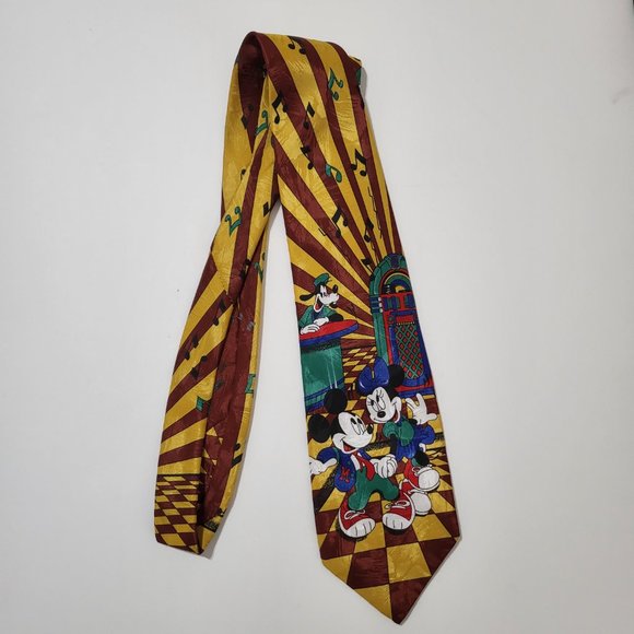 Disney Vintage Mickey Mouse & Minnie Mouse Dancing Music Jukebox‎ Men's Neck Tie - Picture 1 of 5